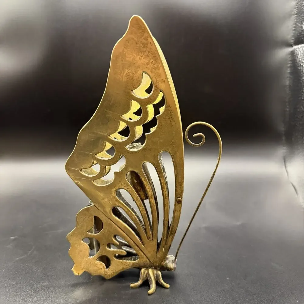Vintage Brass Standing Butterfly Photo Stand Stationary Holder Mid Century - Picture 4 of 9